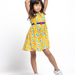 My Little Lambs Girls Floral Printed Pure Cotton Fit & Flare Dress-image-80