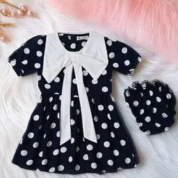 Bella Moda Girls Polka Dot Printed Bow Detail Cotton Fit & Flare Dress With Bloomer-picture-38