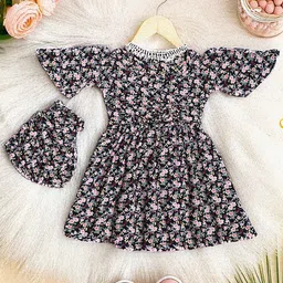 Bella Moda Girls Floral Printed Cotton Fit & Flare Dress With bloomer-image-87