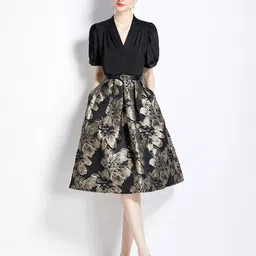 JC Collection Floral Printed Puff Sleeves Fit & Flare Dress-image-95