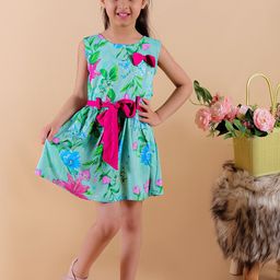 Superminis Girls Floral Printed Sleeveless Gathered Fit & Flare Dress-picture-6