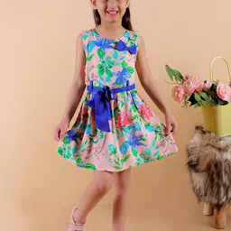 Superminis Girls Floral Printed Sleeveless Gathered Fit & Flare Dress-picture-4