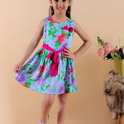 Superminis Girls Floral Printed Sleeveless Gathered Fit & Flare Dress-picture-5