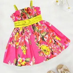 A.T.U.N. Infant Girls Floral Printed Shoulder Strapped Pure Cotton Fit & Flare Dress-22