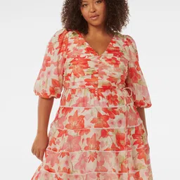 Forever New Women Floral Print Tiered Puff Sleeves Fit and Flare Dress-picture-23