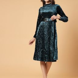 Mafadeny Self Design Puff Sleeves Fit & Flare Dress-image-29