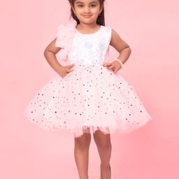 Muhuratam Girls Sequin Embellished Gathered Net Fit and Flare Dress-picture-34