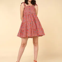 Mast & Harbour Peach-Coloured Print Fit & Flare Dress-image-95
