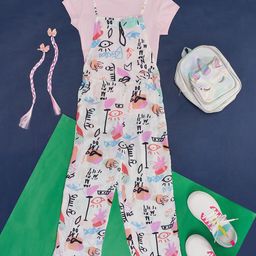 Pantaloons Junior Girls Conversational Printed Shoulder Straps Basic Jumpsuit-image-10