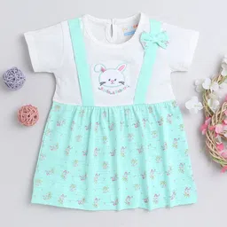 BUMZEE Girls Floral Print Round Neck Cap Sleeves Pinafore Cotton frock Dress-image-15