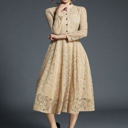JC Collection Khaki Lace Midi Fit and Flare Dress-picture-25