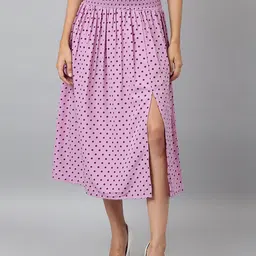 DEEBACO Women Purple Polka Dots Printed Flared High Waist Skirt-image-20