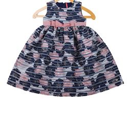 Blue Giraffe Girls Navy Blue & Peach Floral Print Fit and Flare Dress-image-76