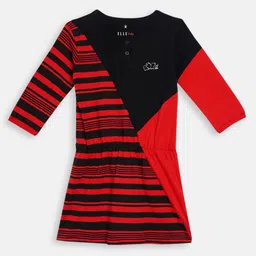ELLE Girls Red Striped Fit and Flare Dress-picture-11