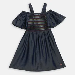 Blue Giraffe Girls Blue Striped Fit and Flare Dress-image-81