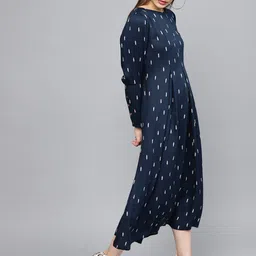 RARE Women Navy Blue Printed A-Line Dress-picture-3