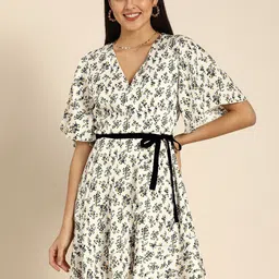 DODO & MOA Floral Printed Flared Sleeves Wrap Dress-image-68