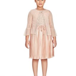 Peppermint Girls Self Design Bell Sleeve Sequinned A-Line Dress-picture-0