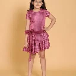 PICCOLO Girls Mauve & Pink Geometric Printed Satin A-Line Dress-picture-15