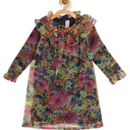 PICCOLO Girls Multicoloured Floral Organic Cotton Ruffled A-Line Dress-48