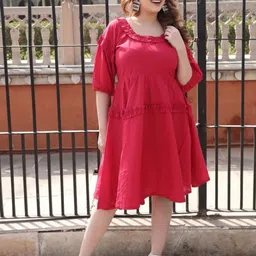 Swadeshi Shringaar Plus Size Gathered Cotton A-Line Dress-image-8