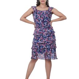 TSM Navy Floral Printed Georgette A-Line Dress-picture-36