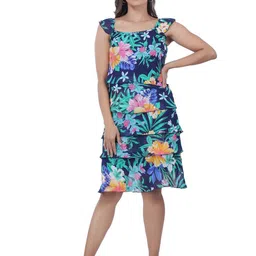TSM Floral Printed Square Neck Layered A-Line Dress-image-55