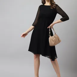 KERI PERRY Black Georgette Fit and Flare Dress-image-71