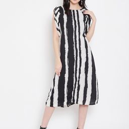Ruhaans Striped Round Neck Georgette A-Line Dress-image-31