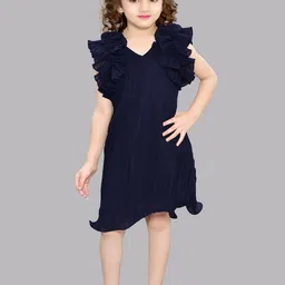 Pink Chick Girls Flutter Sleeves Ruffles Georgette A-Line Dress-image-40