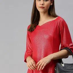 SHOWOFF Red Scuba A-Line Dress-image-37