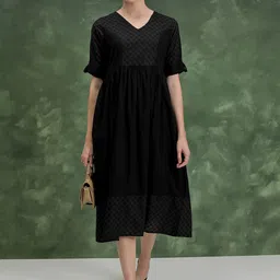 Vishudh Floral Embroidered V-Neck A-Line Midi Dress-10