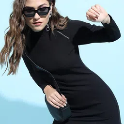 Tokyo Talkies Women Stylish Black Solid New Neckline Dress-image-5