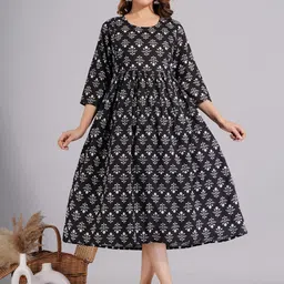 BAESD Ethnic Motifs Printed Maternity Fit & Flare Ethnic Midi Dress-image-75