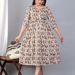 BAESD Ethnic Motifs Printed Maternity Fit & Flare Midi Ethnic Dress-image-64