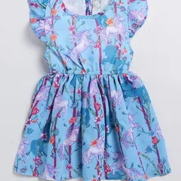 Lazy Shark Floral Printed Flutter Sleeve Fit & Flare Dress image 2