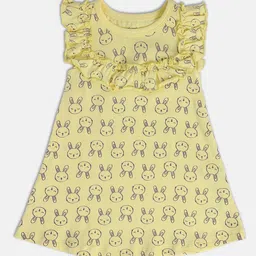 MINI KLUB Girls Conversational Printed Flutter Sleeve Cotton A-Line Dress-17