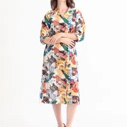 RAREISM Abstract Printed Tie Up Detailed Cotton A Line Dress-picture-5