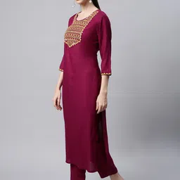 Sringam Embroidered Regular Yoke Design Thread Work Kurta with Trousers & Dupatta image 5