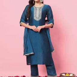 VredeVogel Ethnic Motifs Yoke Design Kurta with Trousers & With Dupatta-image-11