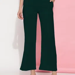 FITHUB Women Relaxed Straight Leg Straight Fit High-Rise Easy Wash Bootcut Trousers-image-12
