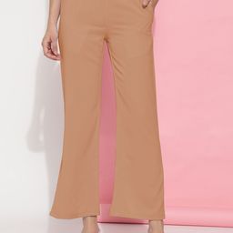 FITHUB Women Relaxed Straight Leg Straight Fit Mid-Rise Cotton Easy Wash Parallel Trousers-image-97