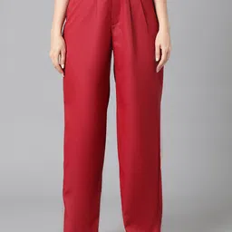 Kotty Women Maroon Relaxed Straight Leg High-Rise Easy Wash Pleated Parallel Trousers-image-26