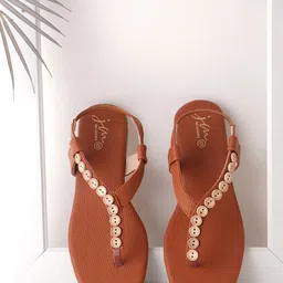 JM Looks Embellished Open Toe Flats With Backstrap-17