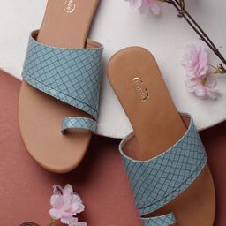 PANAHI Women Teal Textured One Toe Flats-image-6