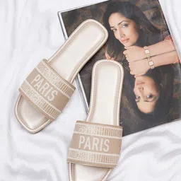 HASTEN Printed Open Toe Flats-54