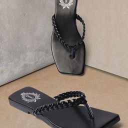Denill Braided Open Toe T-Strap Flats-image-1