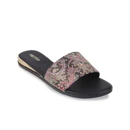 Metro Printed Embellished Open Toe Flats-98