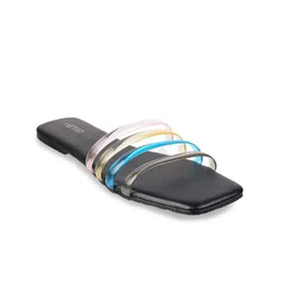 Metro Women Black Striped Open Toe Flats-19