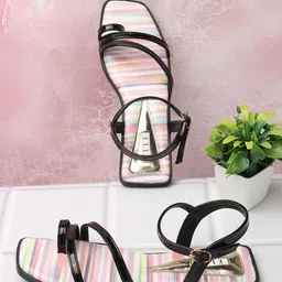 ELLE Striped Strappy One Toe Flats-11